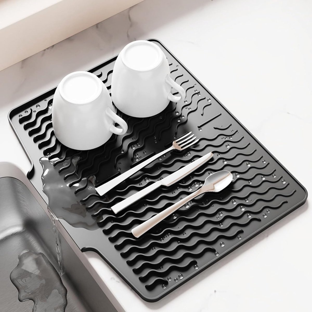 Thijox - Siliconen Afdruipmat 40 x 33 cm, Antislip Afdruiprek met Snelle Afvoer, Hittebestendig en Opvouwbaar, Multifunctionele Mat voor Keuken, Potte