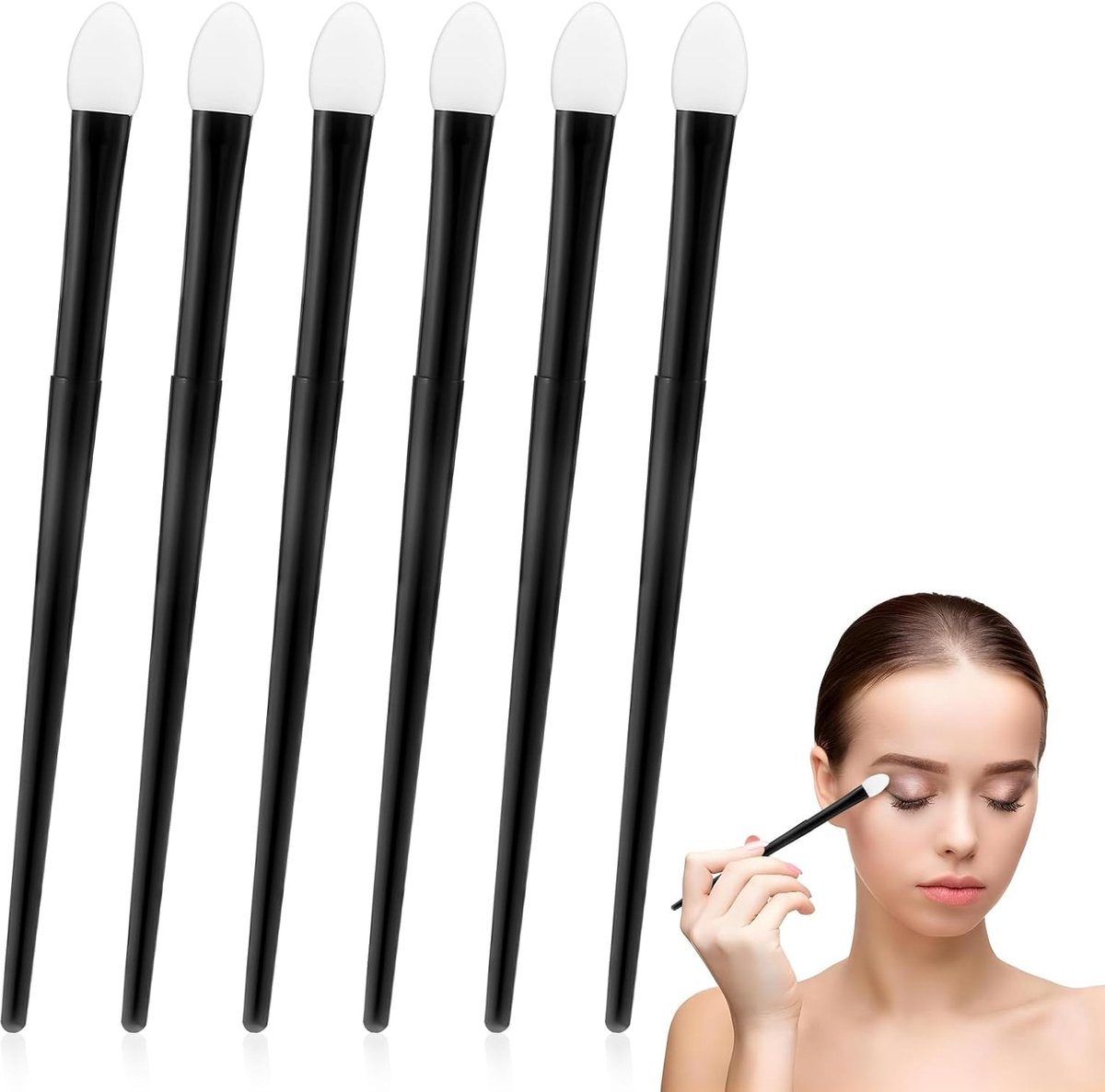 Thijox - Siliconen Kwasten Oogschaduw Set, 6 Stuks Oogschaduw Applicators voor Vloeibare Oogmaskers, Lippencrème en Oogcrème, Zwart Make-up Gereedscha
