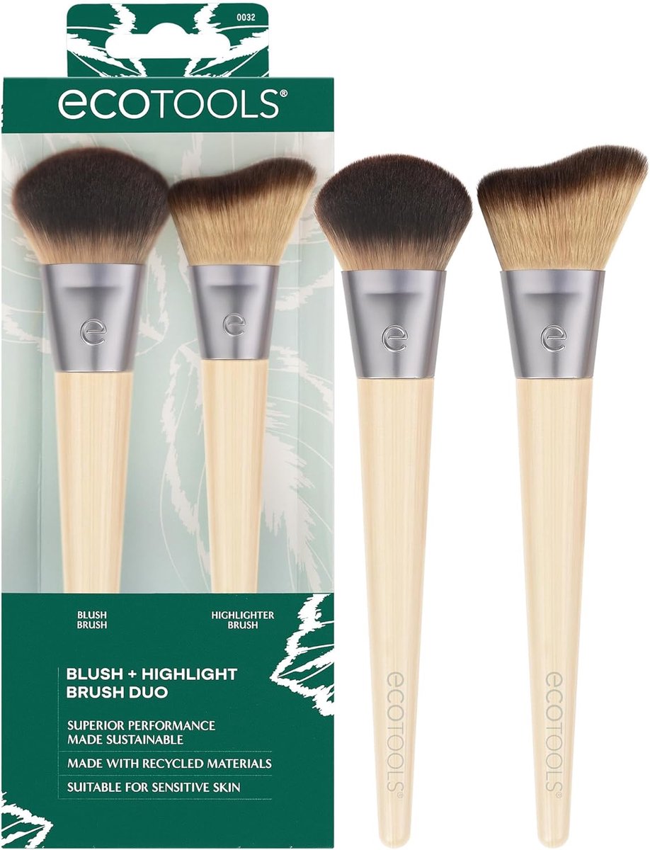 Thijox - EcoTools Blush & Highlight Duo Borstels Set - Dichte Synthetische Gezicht Make-up Borstels voor Poeder, Veganistisch & Wreedheidsvrij, 2 Stuk