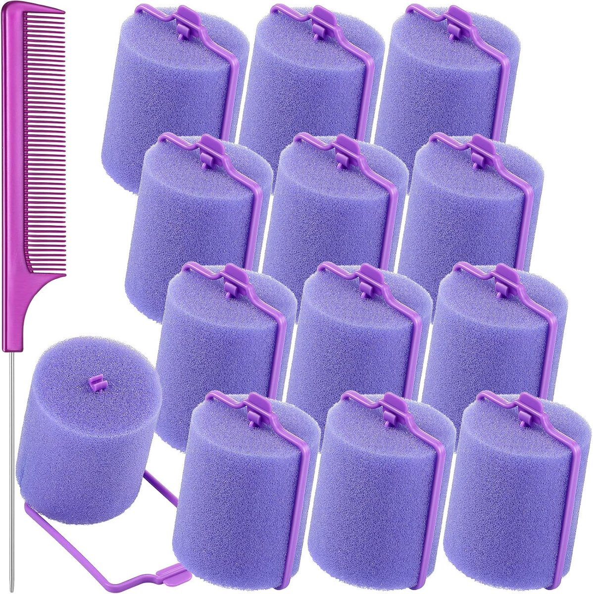 Thijox - Jumbo-schuim haarkrullers 4,8 cm - Zachte krulspelden voor prachtig krullend haar - Flexibele schuimrollen en rattenstaartkam - 12 stuks paar