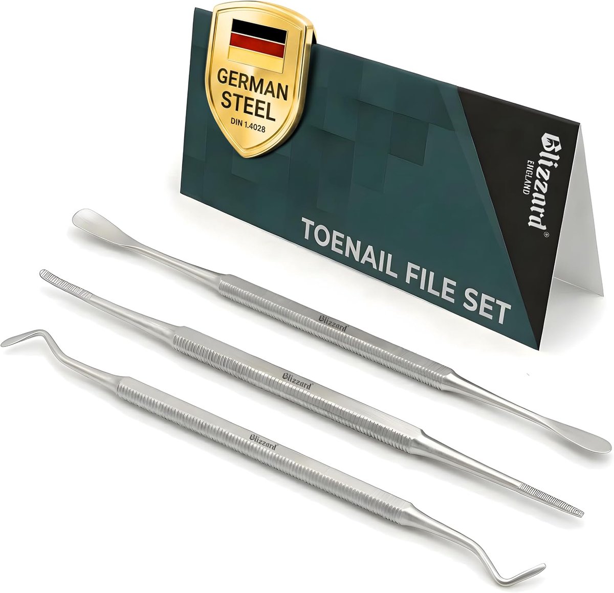 Thijox - Ingegroeide Teennagel Behandelen Set Vijlen - 3 Delige Pedicure Gereedschap Set met Roestvast Stalen Nagelreiniger, Nagellifter en Dubbel-Uit