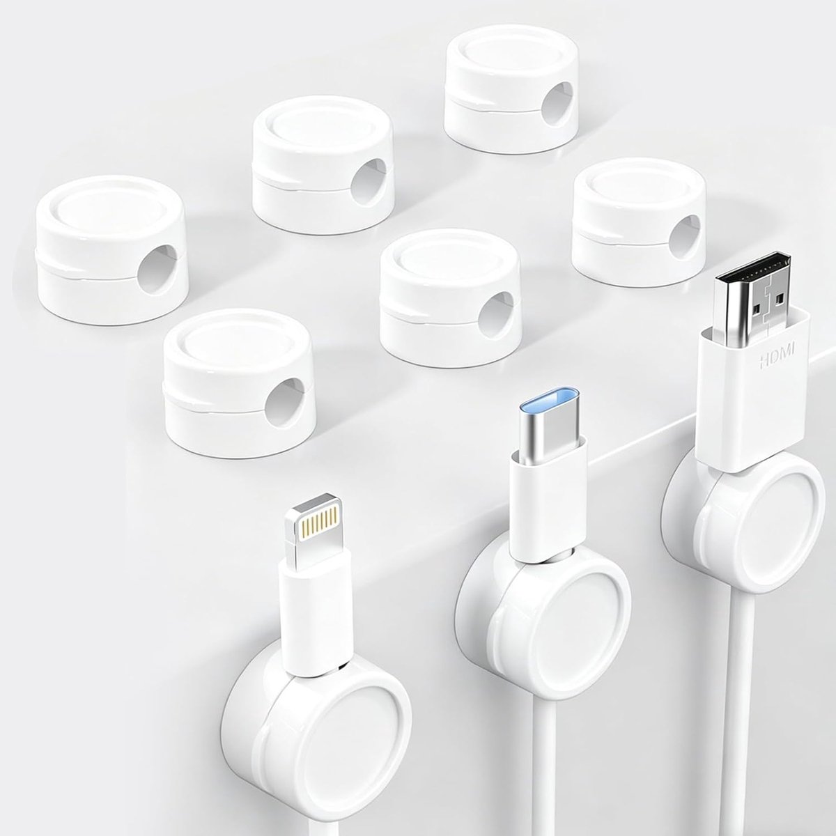 Thijox - Magnetische Siliconen Kabelhouders en Zelfklevende Kabelclips voor Kabelmanagement, Organizer voor Bureau, Nachtkastje, Oplaadkabel, HDMI, US
