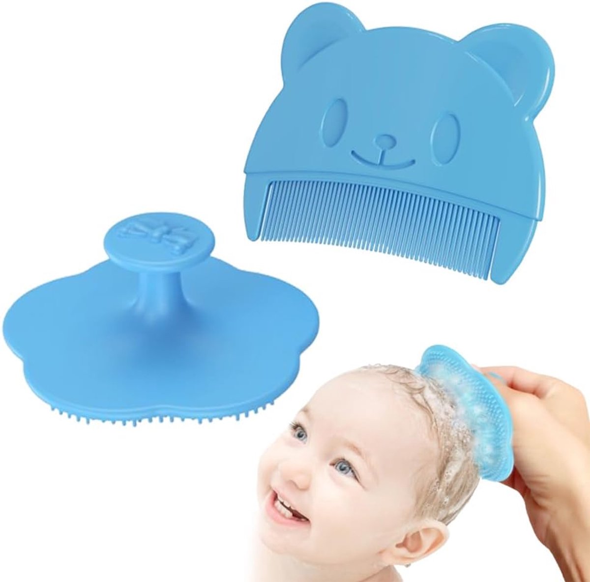 Thijox - Set van 2 Siliconen Kammen voor Pasgeborenen in Blauw – Zachte Kam en Borstel met Hoofdhuidmassage – Ideaal voor Baby's en Kleine Kinderen