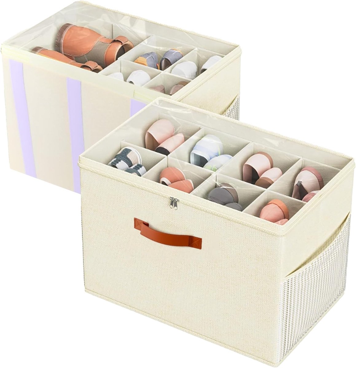 Thijox - Verstelbare schoenen opbergdoos met doorzichtige top, opvouwbare schoenenorganizer met verdelers voor kast, ruimtebesparende huisorganisatieb