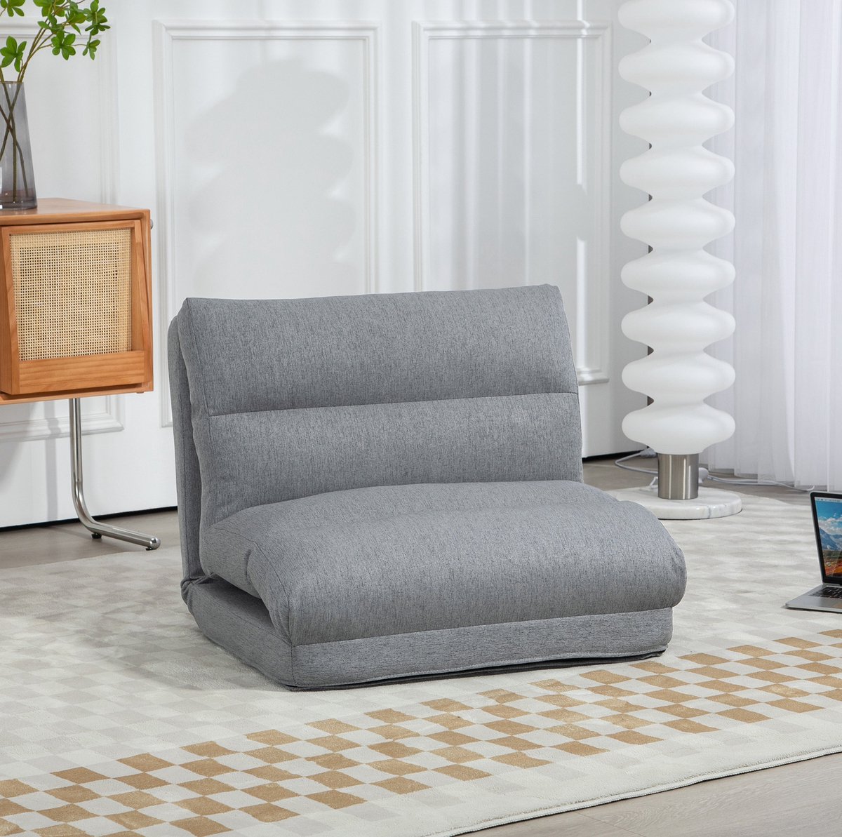 FloraGrace Fauteuil 70 x 41 x 56 cm - 6-Standen Verstelbare Rugleuning Met Slaapfunctie - Voor Lezen En Ontspannen - Stof - Grijs