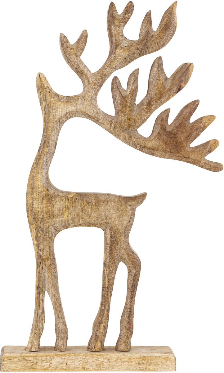 PTMD Lillee Natural Wooden Deer Statue On Base M