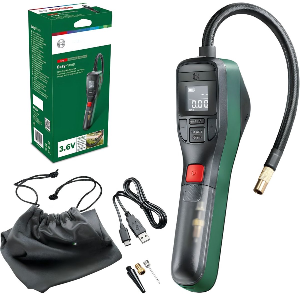 JCP® Compressor Bandenpomp - Draagbare Luchtcompressor - Minicompressor - Groen - 22cm x 5cm x 11cm