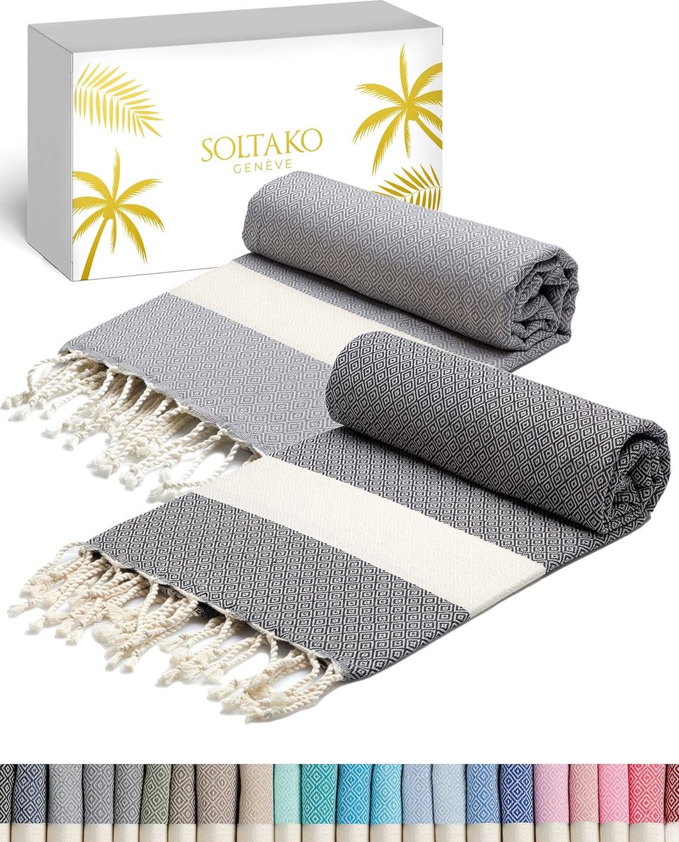 Thijox - XXL Strandlaken 100x200 cm Katoenen Sauna Handdoek Set van 2 - Antraciet Pastelgrijs - Lichtgewicht Hammam Handdoek Yoga Deken voor Dames en