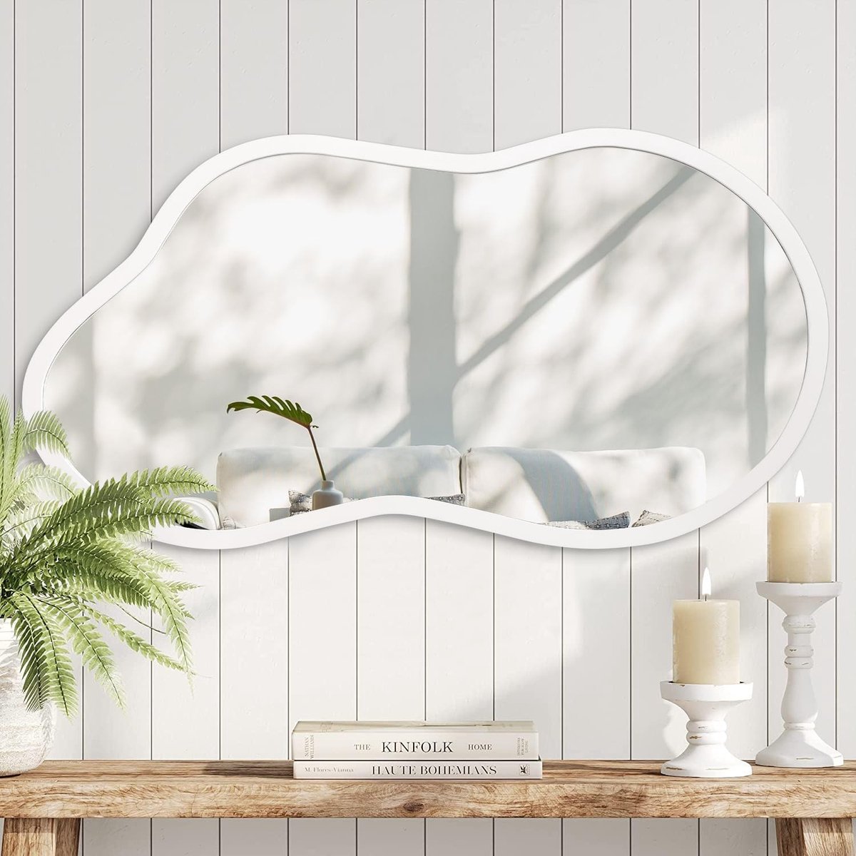 Inovra - AAZZKANG Onregelmatige houten spiegel, groot, voor 55 x 30 cm, decoratieve spiege