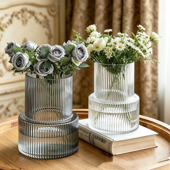 Inovra - Dailygoods Creatieve Scandinavische eenvoudige glazen vaas Bloemen en rozen Watervoedende grote gestreepte glazen vaas W