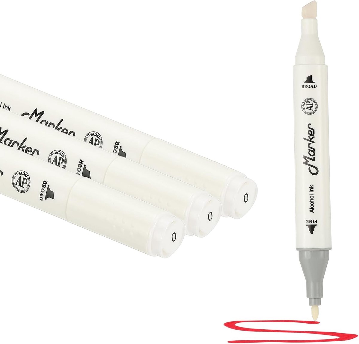 Dual Tip Alcohol Markers Set - 3 Stuks met Borstel- en Fijne Tip voor Illustratie en Kleurtekeningen, Perfect voor Schetsen en Creatieve Projecten