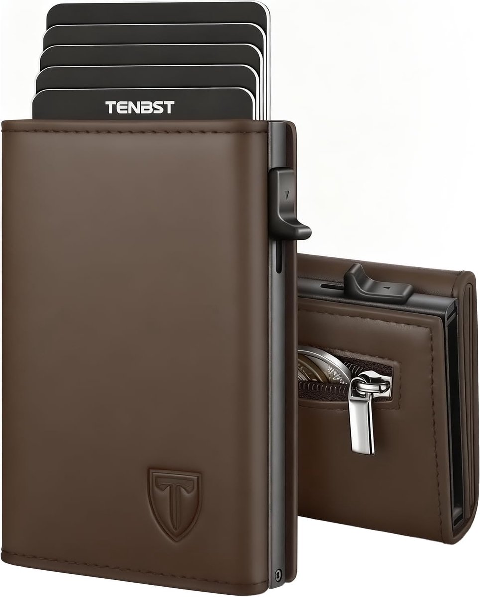 SnelShoppen - TENBST Portemonnee Heren Bruin Echt Leer - Classic Luxe Design - Compact en Stijlvol - Ideaal voor Dagelijks Gebruik en Feestjes