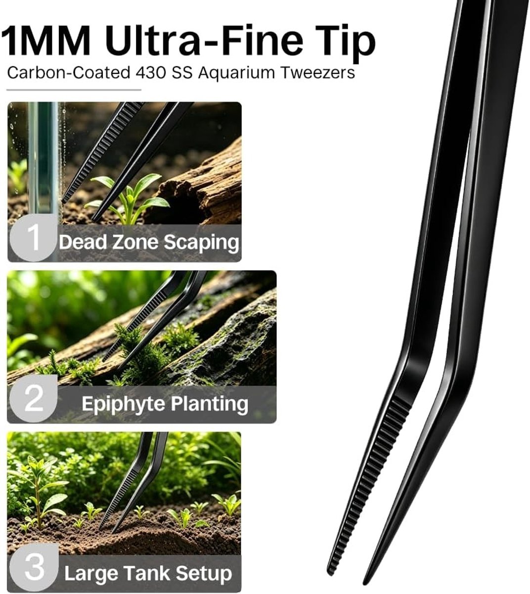 25 cm gebogen aquariumpincet voor aquascaping, roestwerende coating, antislip en getande punten voor nauwkeurige beplanting en bodemwerkzaamheden