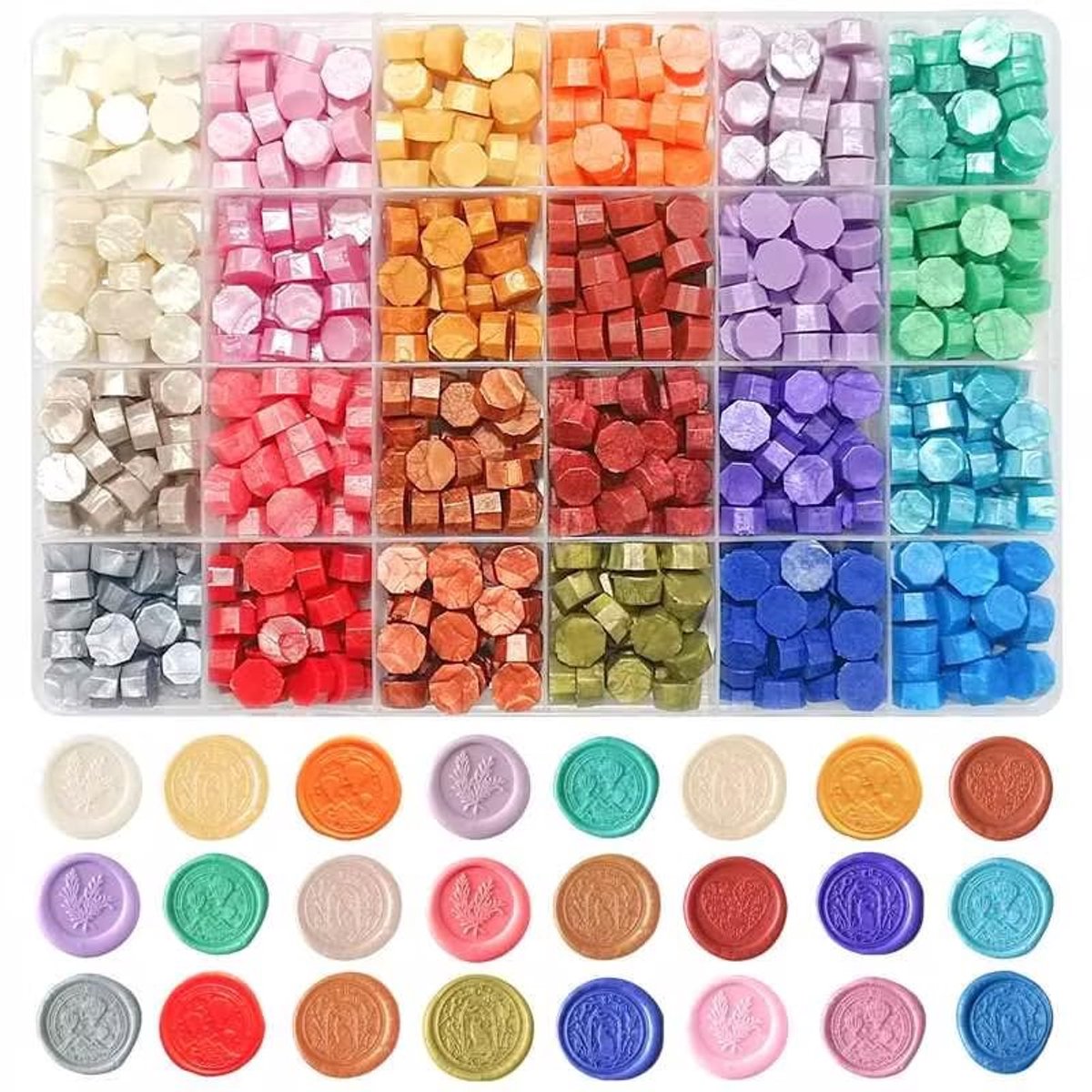 Thijox - Waxzegelset 24 Kleuren, Achthoekige Zegelstempel met 720 Zegelwaskralen voor Vintage Zegellak, Uitnodigingen, Kaarten, Pakketten en Cadeaus
