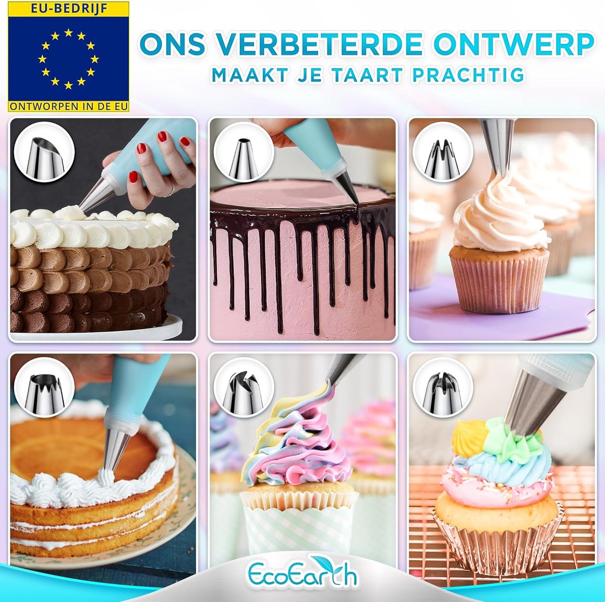 Thijox - Set met spuitzakken en tips (15 stuks, blauw) Herbruikbare gebaksglazuurset voor taartversiering, cupcake- en koekjesglazuurset, Eco-vriendel