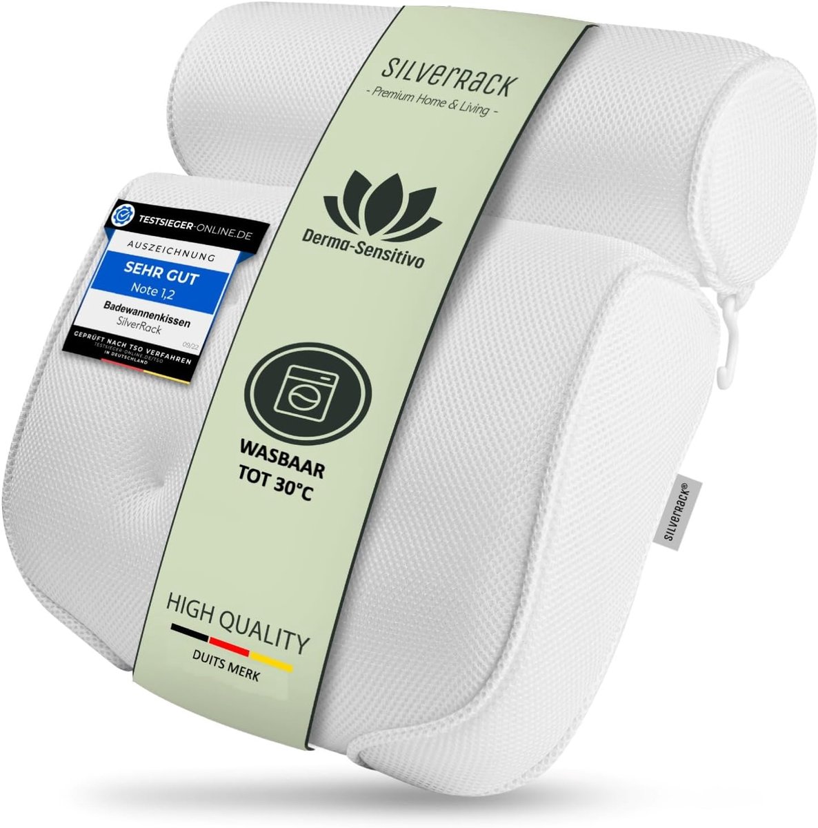 Thijox - Middelzacht Badkussen voor Badkuip met Zuignappen, Hoofdkussen, Nekkussen, Wit 3D Air Mesh, Comfortabel Wellness Accessoire voor Bad en Spa