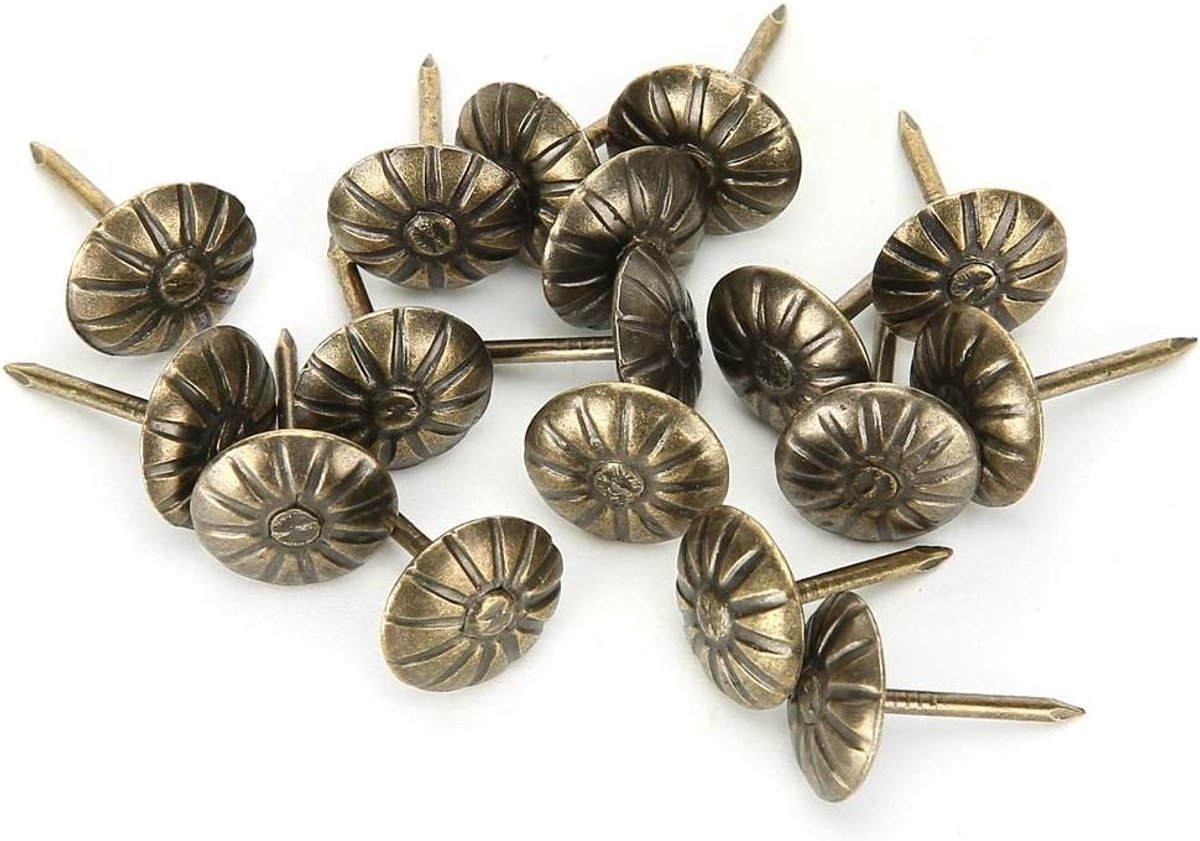500 stuks 11x16mm Meubelspijkers voor Bekleding met Chrysanthemum Patroon in Retro Brons voor Sofa en Decoratie