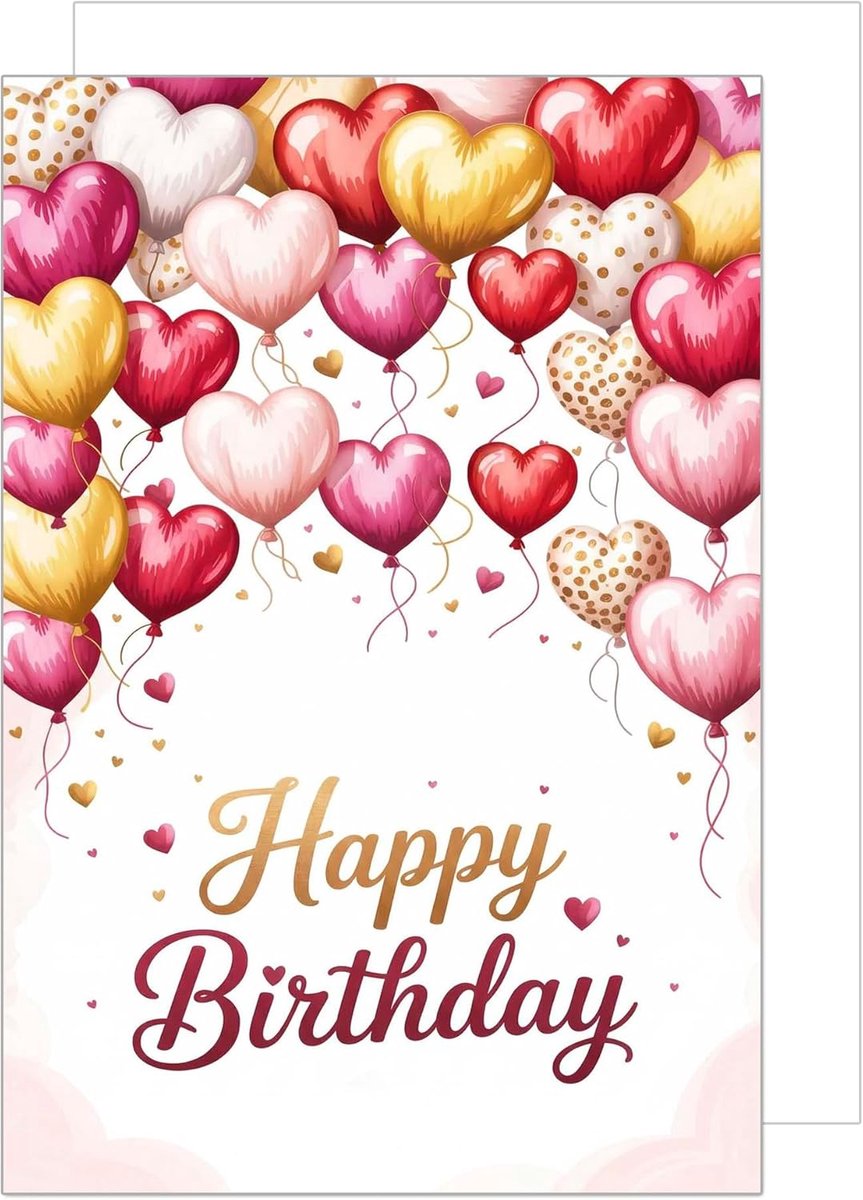 Thijox - Premium XXL Verjaardagskaart DIN A4 voor Vrouw - Engelse Spreuk Happy Birthday - Luxe Wenskaart met Envelop - Harten Ontwerp - Topkwaliteit P