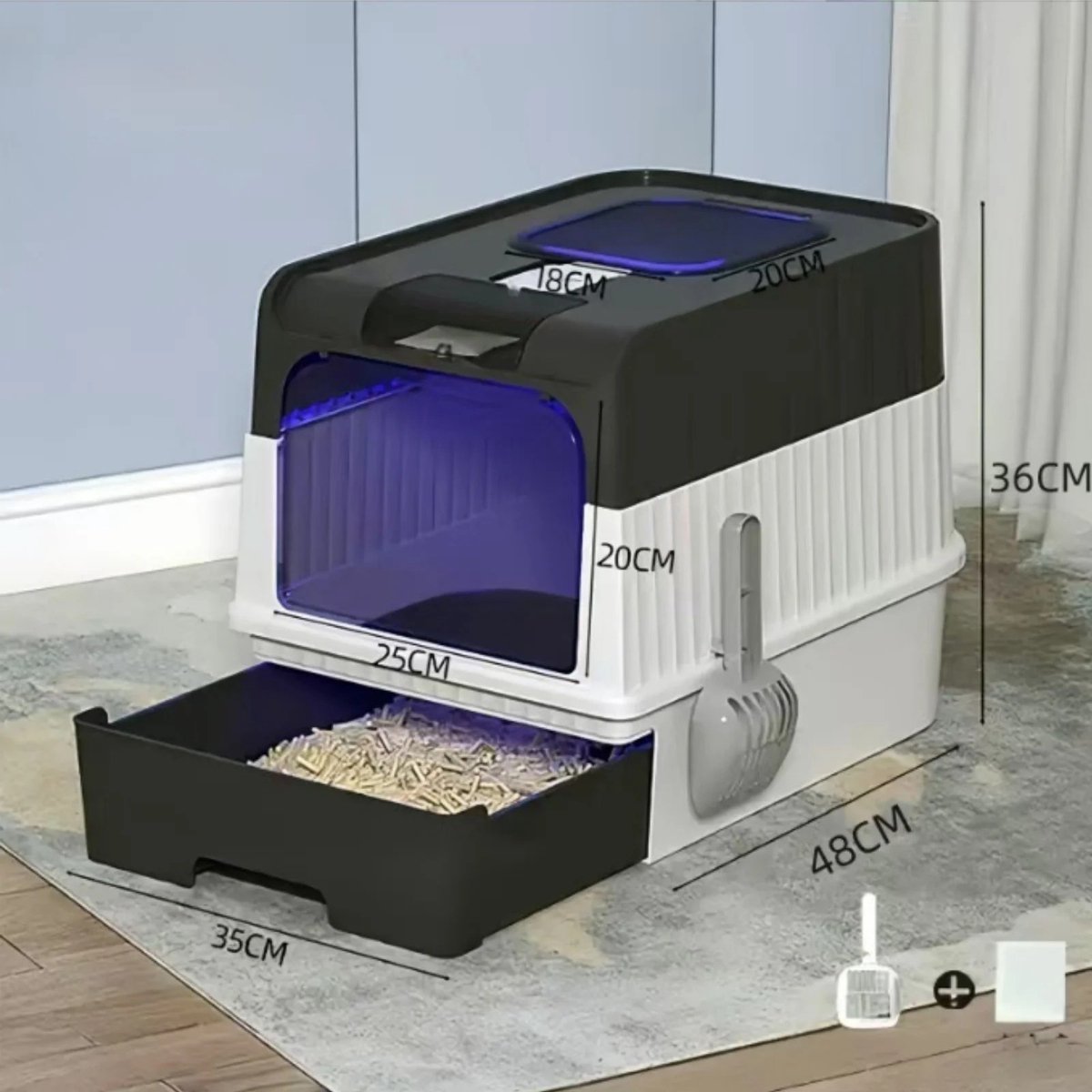 Dailygoods Kattenbak, extra ruime kattenbak, XXL kattenbak, kattenbak, kattenbak schep + ontgeuringsset