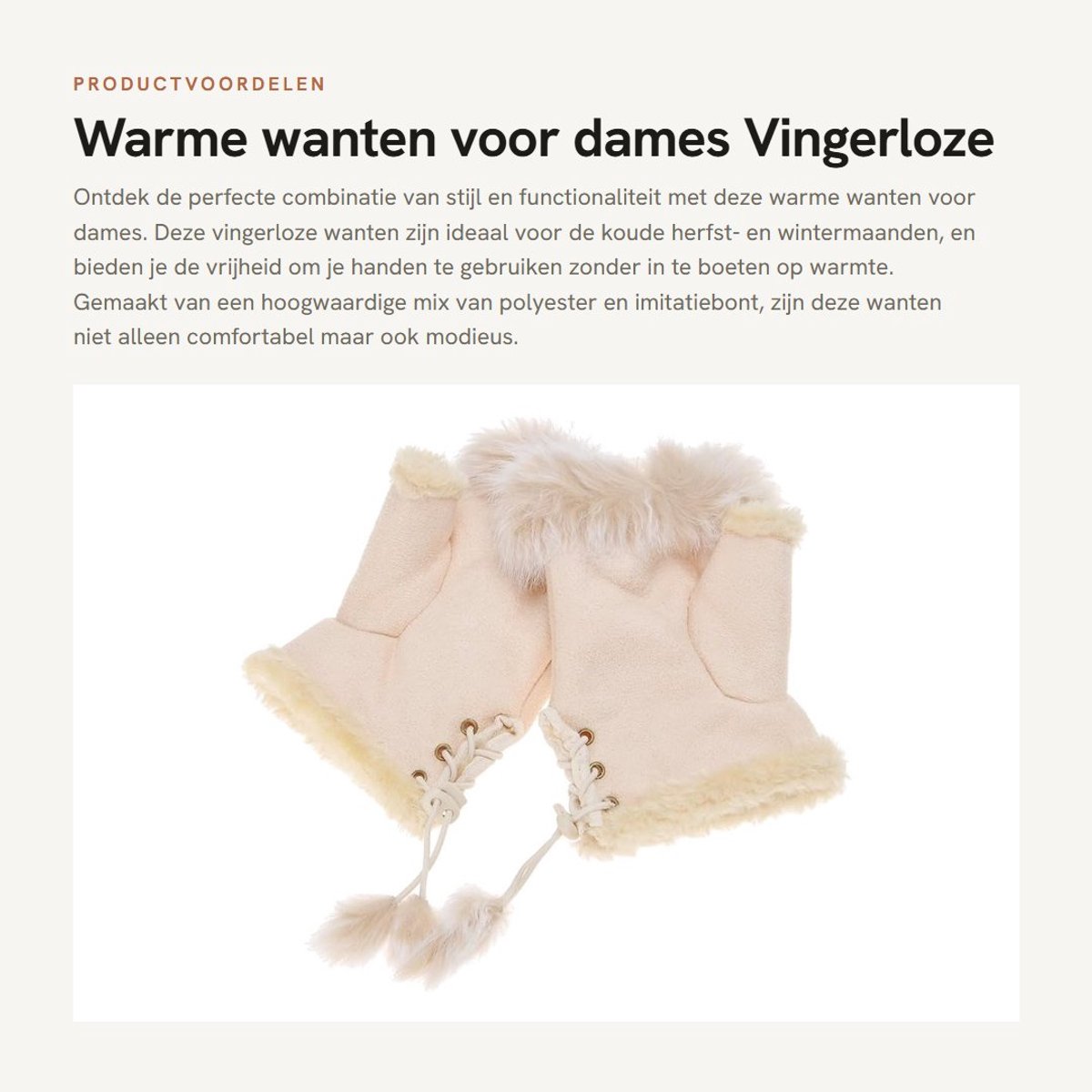 Dailygoods- Vingerloze Wanten - Warme Handschoenen - Imitatiebont - Verstelbaar Koord - Dames - Herfst/Winter - Hoogwaardige Vezels