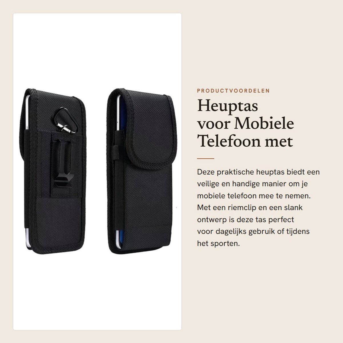 Dailygoods- Heuptas voor mobiele telefoon - Waterdichte Telefoonriemtas - Hoogwaardig Oxford-weefsel - Interne afmetingen 12,5 x 6,5 x 1,5 cm - Duurzaam - Lichtgewicht 200 gram
