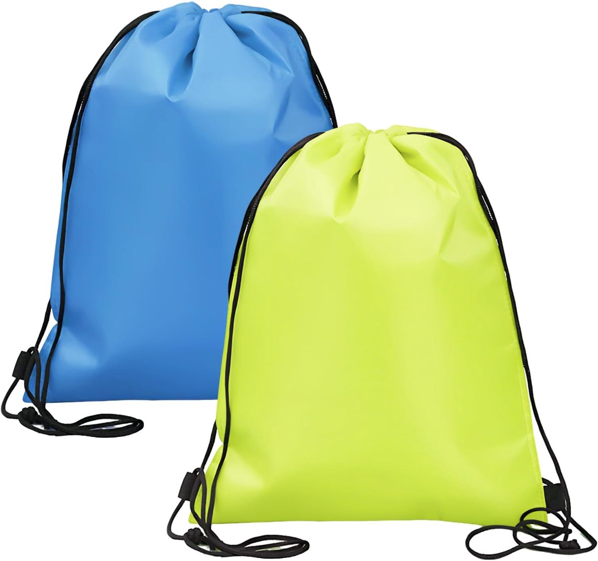 Thijox - Koeltas met Trekkoord 2 Stuks - Herbruikbare Folietassen Rugzak voor Werk, School, Reizen - Hemelsblauw & Fluorescerend Groen - 33 x 27 cm