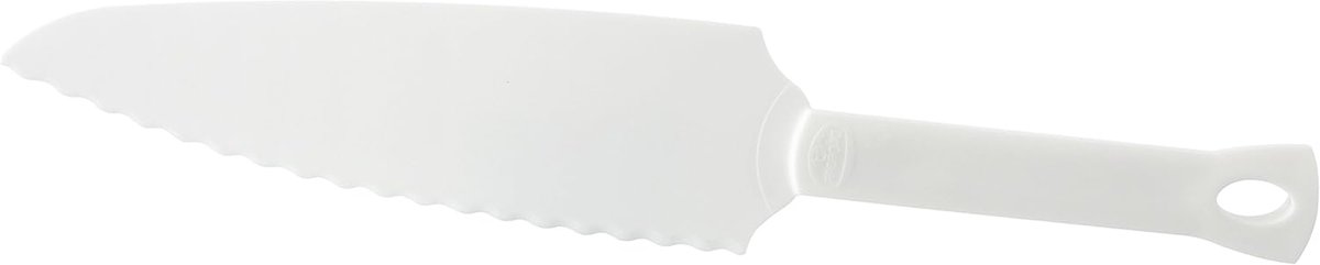 Thijox - Taartmes 30 cm 2 in 1 - Taartmes en Lifter - Glad en Gekarteld - Kunststof Keukenhulp voor Antiaanbak Bakvormen - Wit - 1 stuk