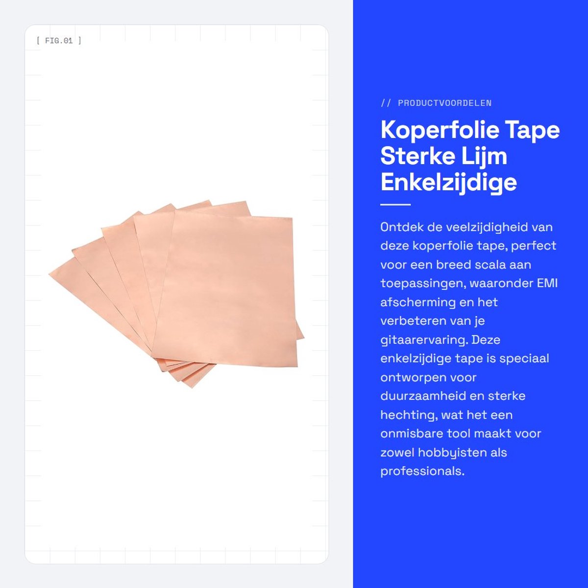 Dailygoods Koperfolie Tape - Sterke Lijm - Enkelzijdige Tape - 11.8x7.87 Inch - Afscherming - Geschikt voor Gitaar - Koperfolie
