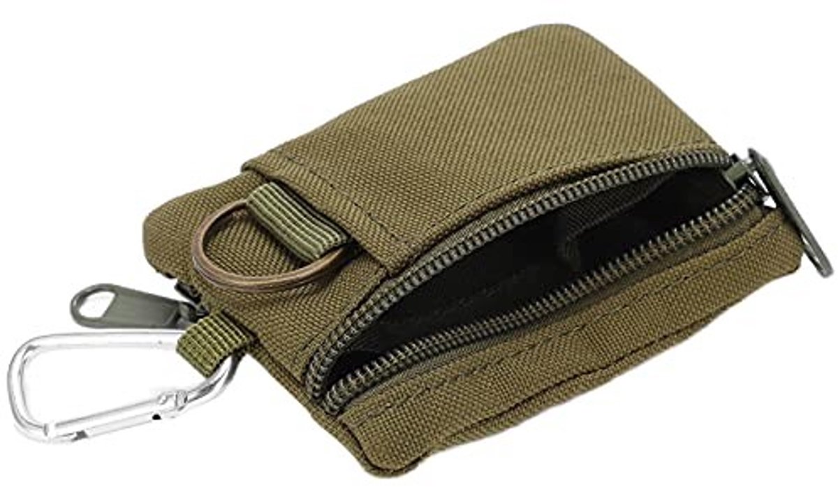 Dailygoods- Molle Pouch - Mini Draagbare Sleutelkaart Case - Nylon - Karabijnhaak - 10,5 x 8 x 1,5 cm - Geschikt voor Camping/Wandelen/Fietsen - Tasje