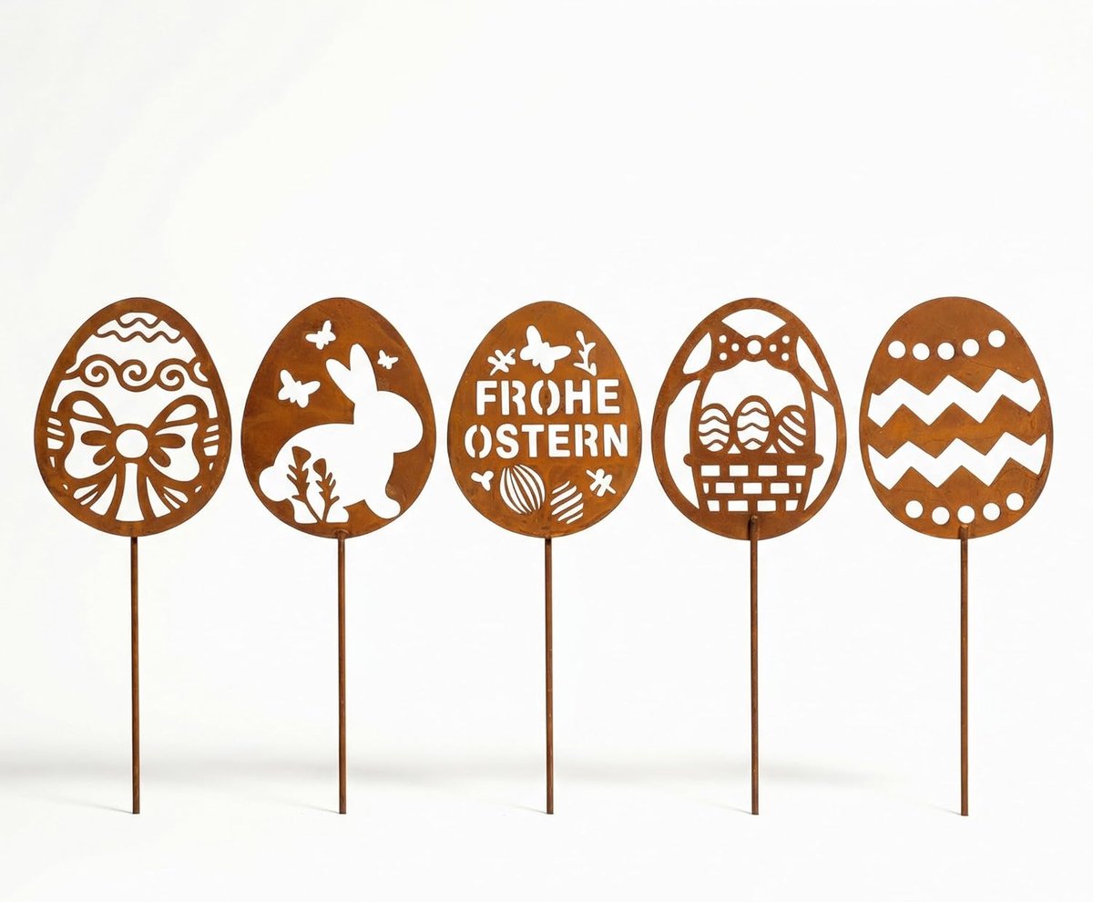 SnelShoppen - Set van 5 Pasen Decoraties, Buiten Tuinstokken, Lente Decoratie, Weerbestendige Paaseieren en Konijnen voor Tuin, Gazon en Voortuin