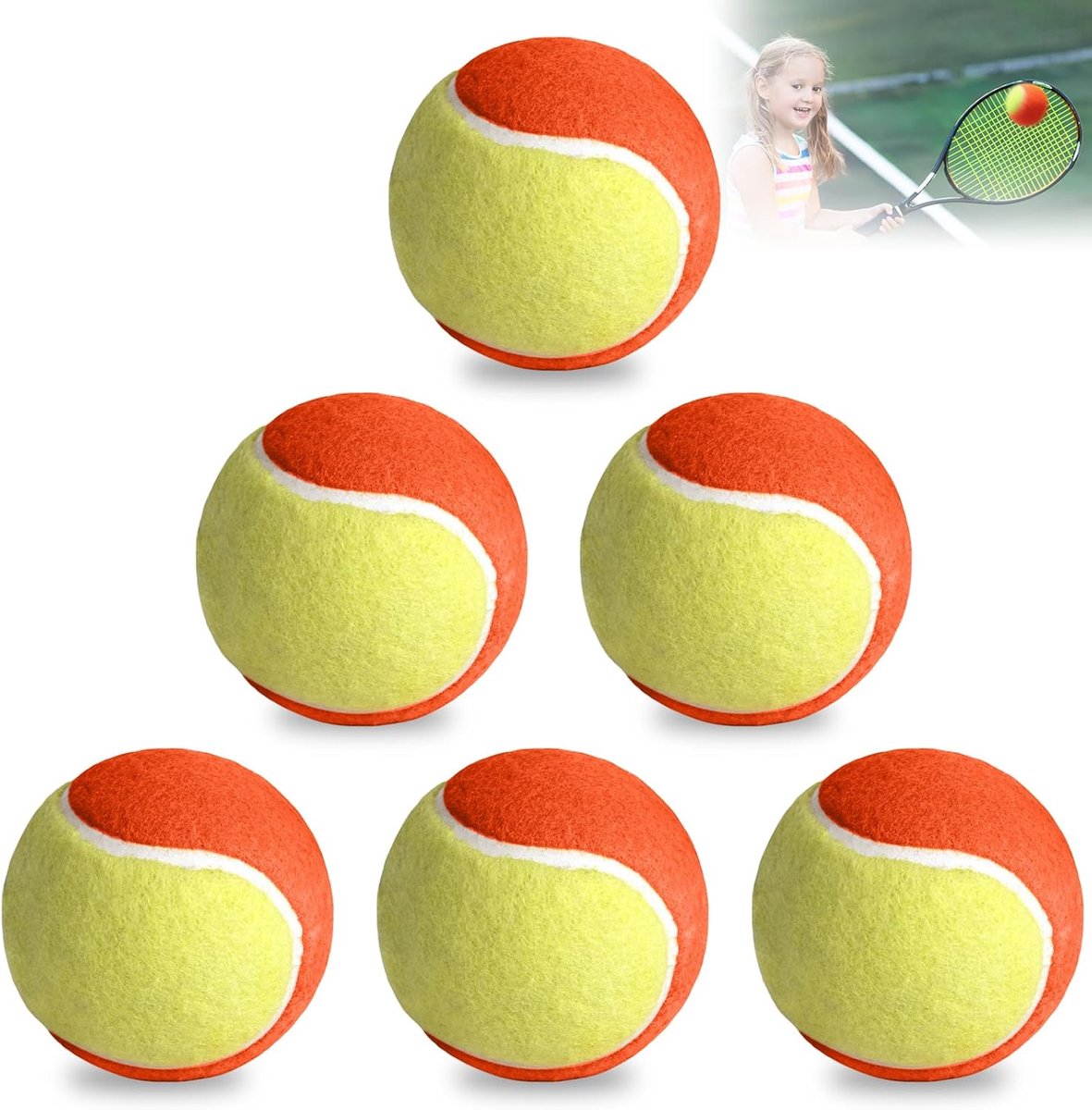 Thijox - 6 stuks tennisballen voor beginners, Stage 3 trainingsballen voor kinderen en huisdieren, oranje oefenballen, lichte en zachte tennisballen v
