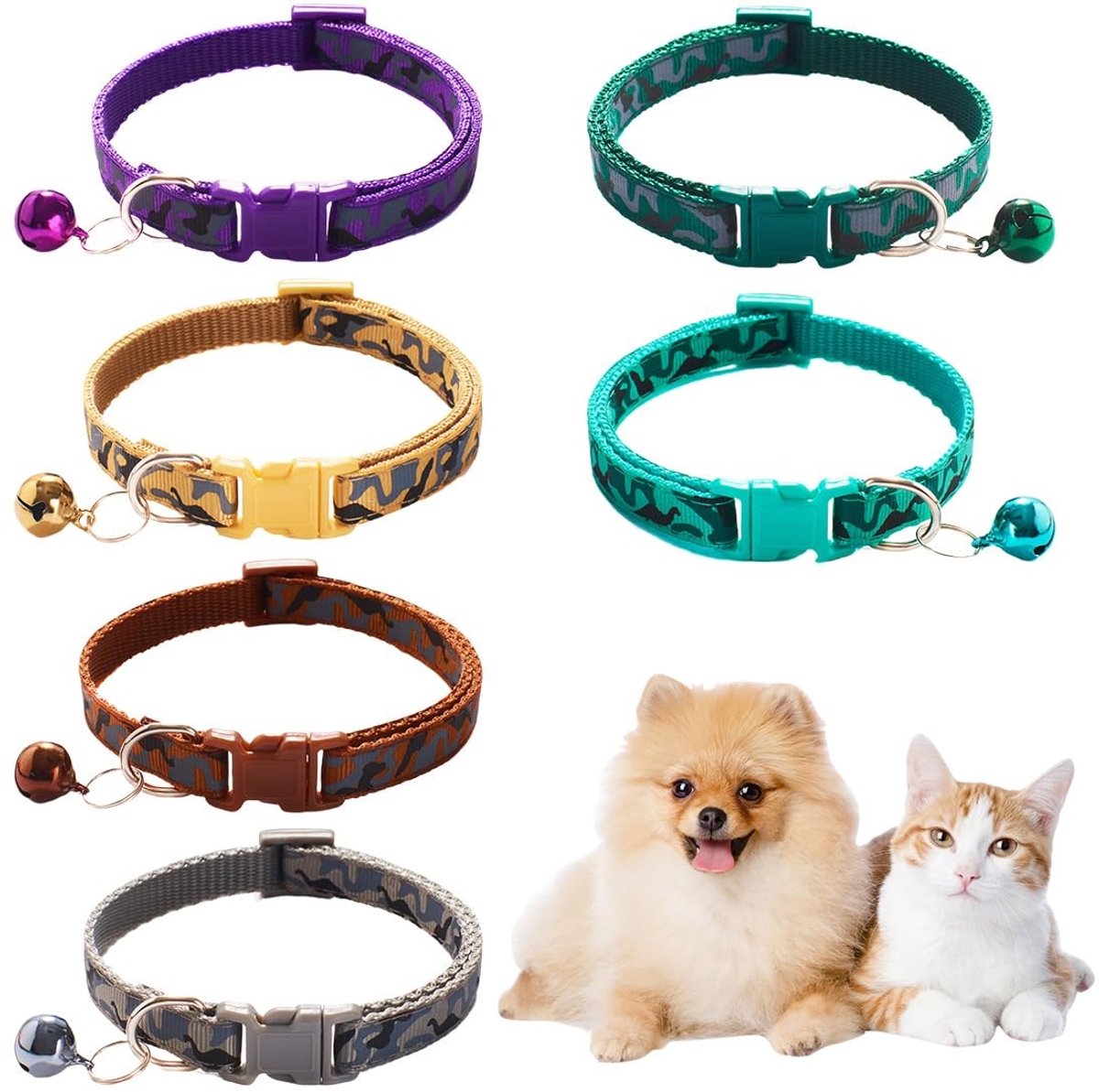 Dailygoods- Kattenhalsband 6 stuks - Verstelbare bellen - Snelontgrendeling - Wurgpreventie - Veiligheidsluiting - Geschikt voor huiskatten - Halsband