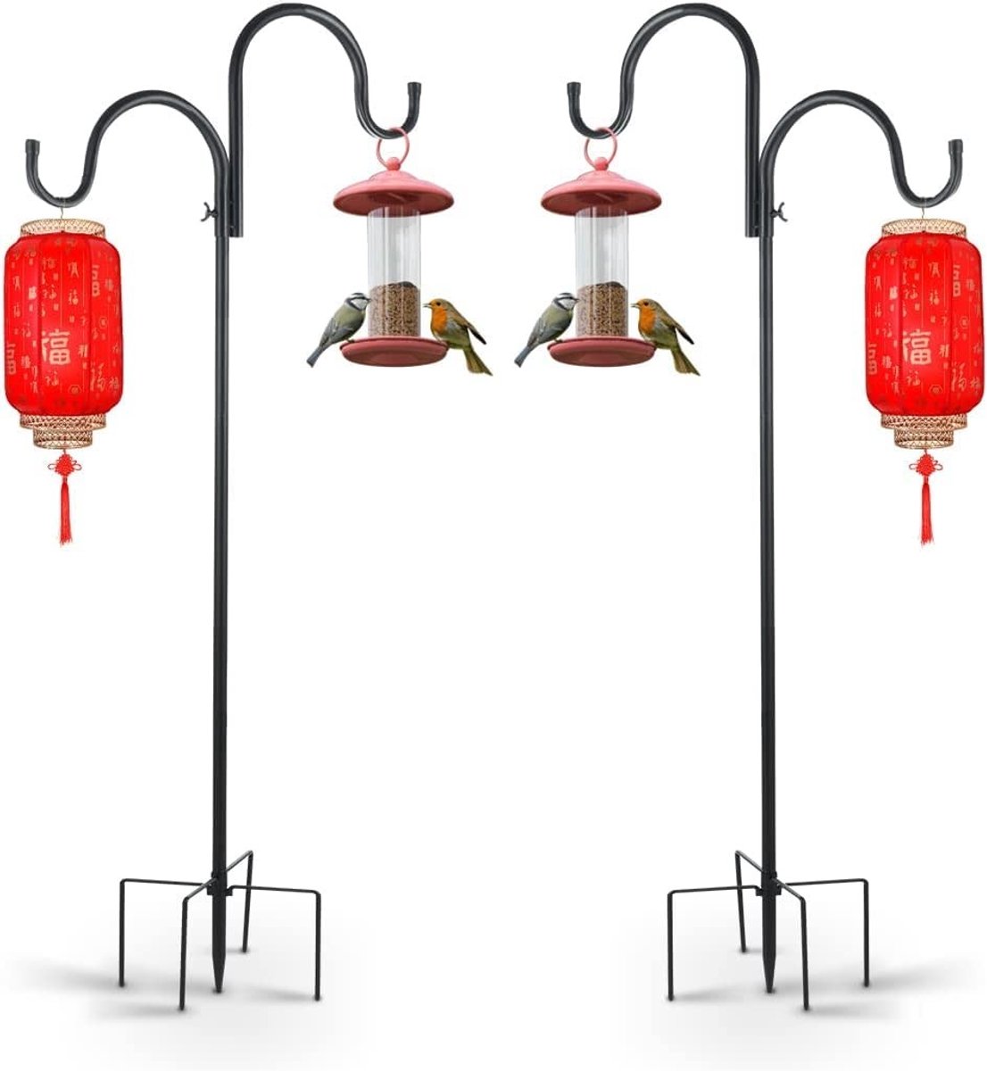 Dailygoods- Tuinherdershaak 160 cm - 2 Stuks - Verstelbaar - Metalen Houders - Voor Vogelvoederdispenser/Bloembak - Schokbestendig - Tuinhaken