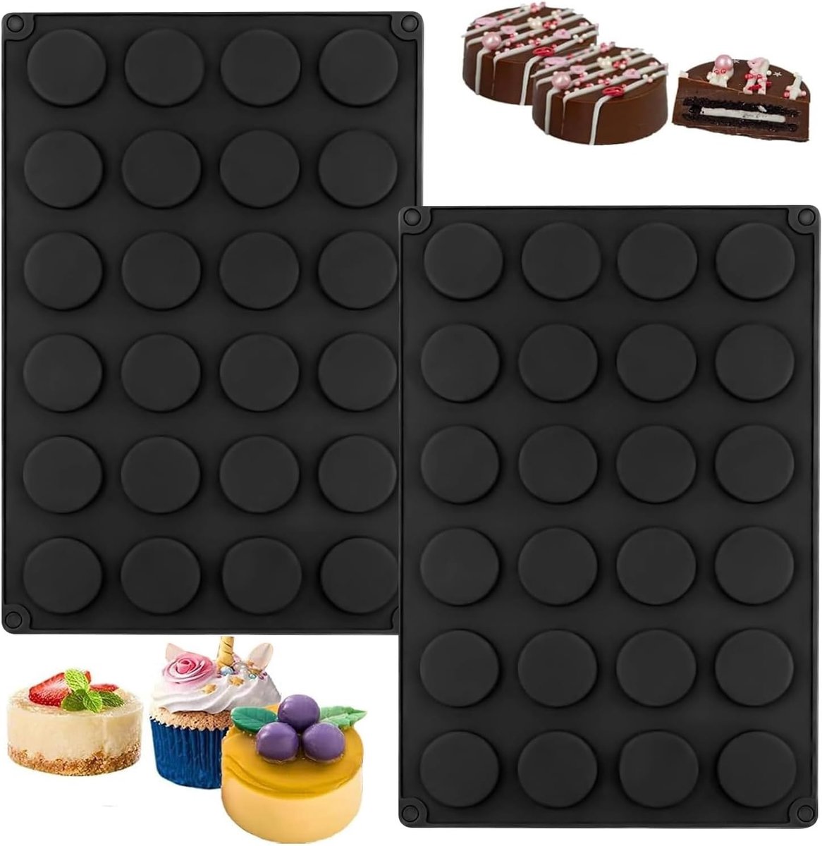Florentijnse siliconen bakvorm met 24 uitsparingen voor chocolade, muffins en cake, anti-aanbaklaag, zwart