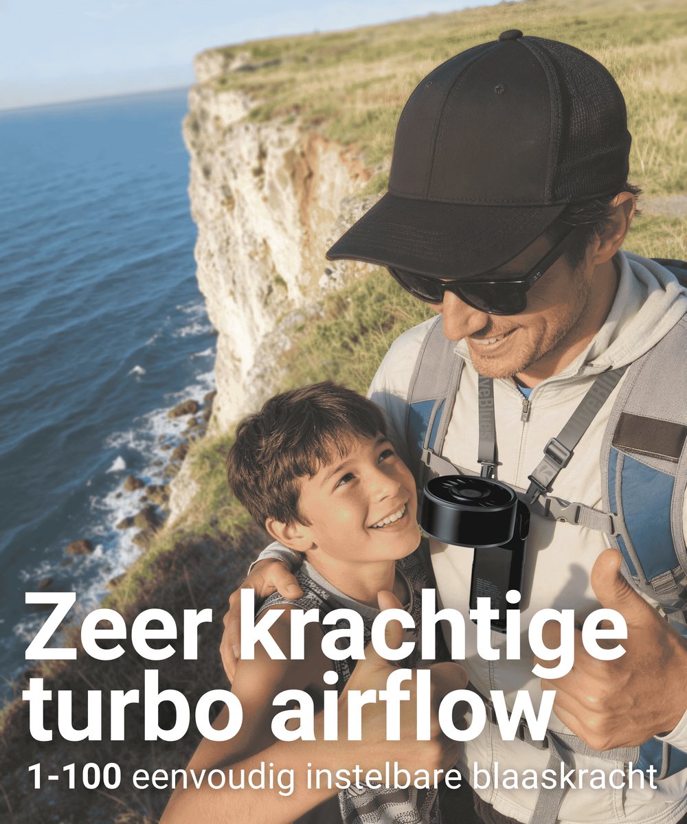 Handventilator oplaadbaar | DUO SET AIR 100 | High Speed Blaaskracht | Black & White (1x zwart + 1x wit) | Waaier Mini Ventilator | Verkoelende Airflow — afbeelding 7
