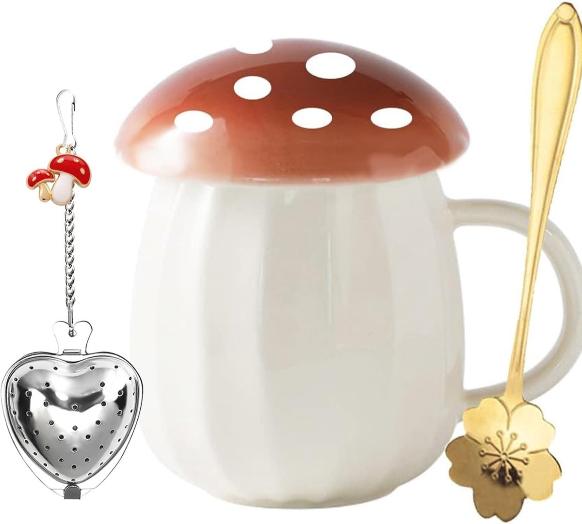 Schattige Paddenstoel Mok Set - Theekop met Deksel voor Koffie en Thee - Perfecte Cadeaus voor Vrouwen en Meisjes, Thuisaccessoire voor Koffieliefhebbers