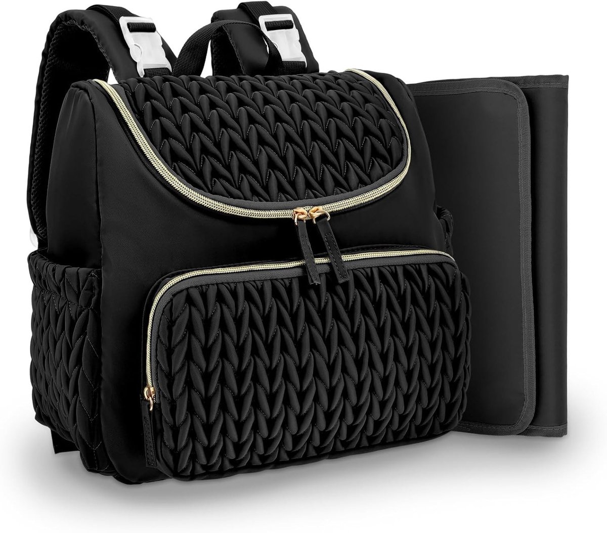 Stijlvolle luiertas met aankleedonderlegger, multifunctionele rugzak voor onderweg, zwart, 38*30*15CM, ideaal voor ouders en baby's, met geïsoleerde tas en veel opbergruimte