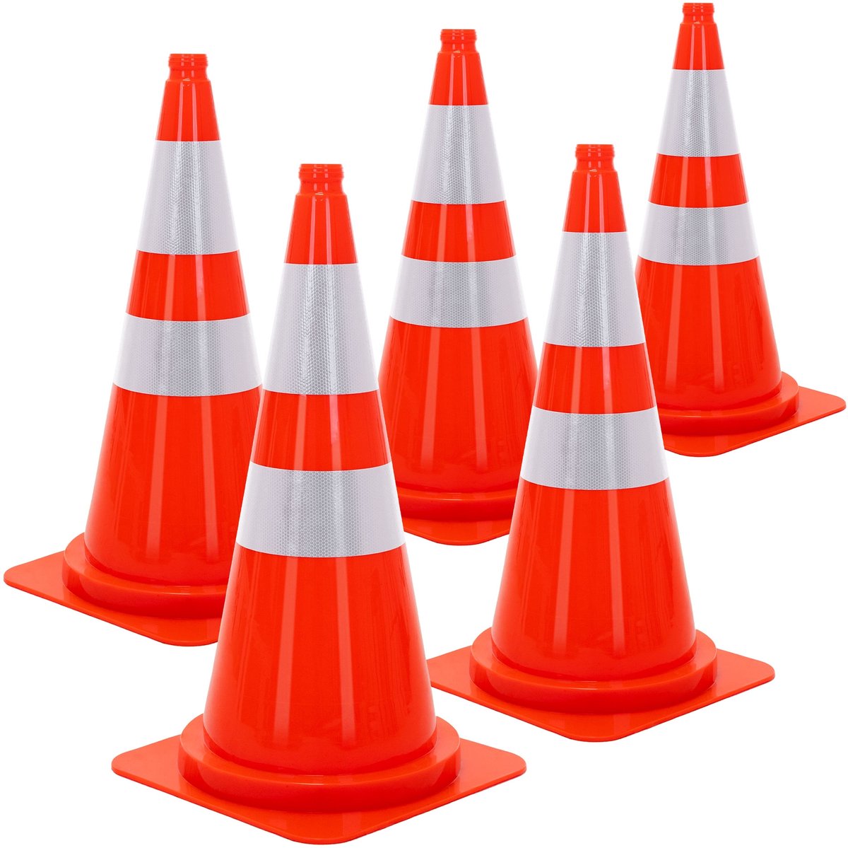 ECD Germany | Set van 5 grote pylonen met 2 reflecterende strepen, 75 cm, van PE, oranje, verkeerskegels, geleidingskegels, waarschuwingskegels, afzettingkegels, verkeershoedjes