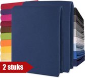 Lucina 2 stuks Hoeslakens Jersey Katoen Stretch 30cm Hoge Hoek - Set van 2 - donker blauw 90x200cm - 100x200cm
