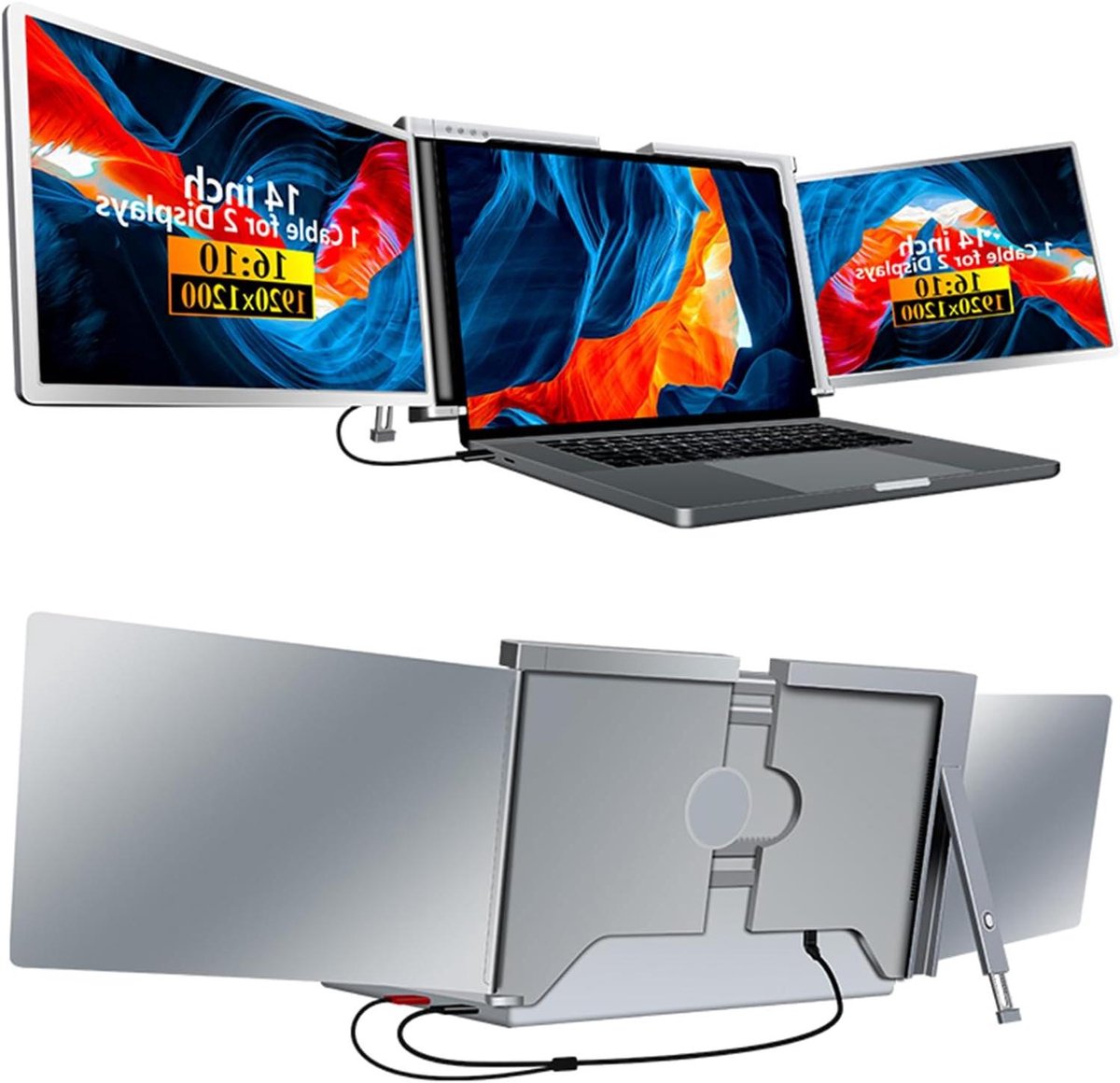 Draagbare Monitor - Dubbel Scherm - Productiviteit Vergroten - Plug and Play - 14 Inch - Grijs