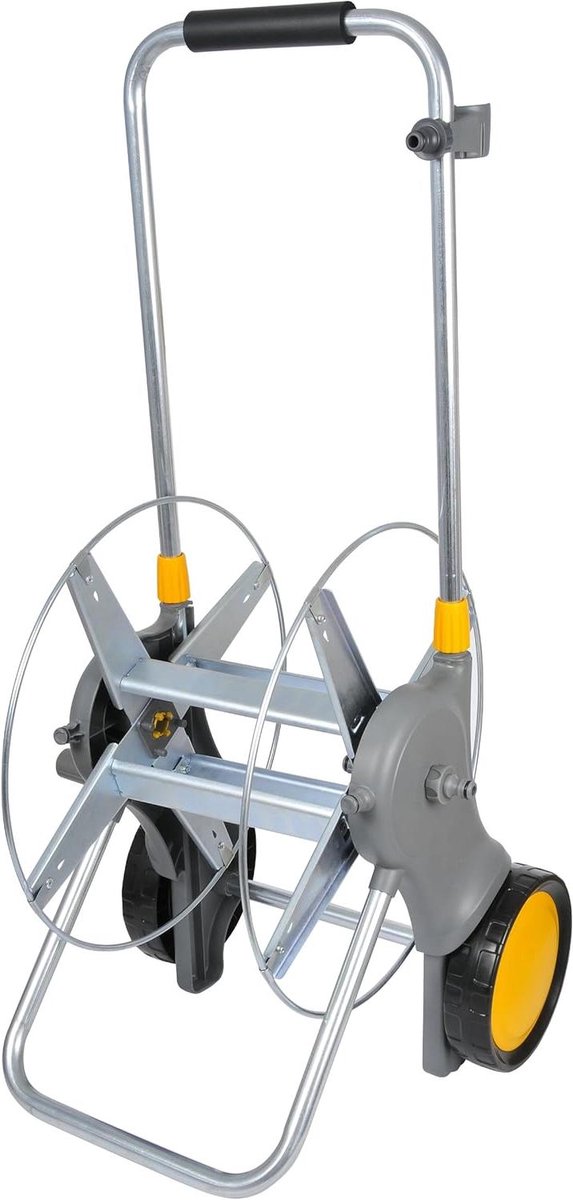 Slangwagen Metaal - Slanghouder Tuin - Water Geven - Grote Capaciteit - 90 Meter - Zilver