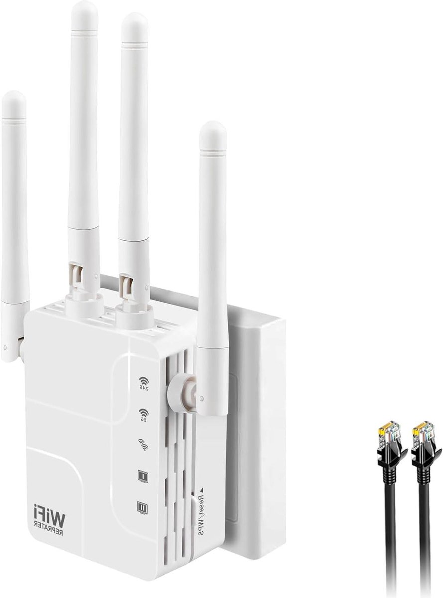 WiFi Repeater AC1200 Dualband (2.4/5GHz) - Versterker voor Draadloos Bereik met 2 LAN Poorten en Access Point Functie