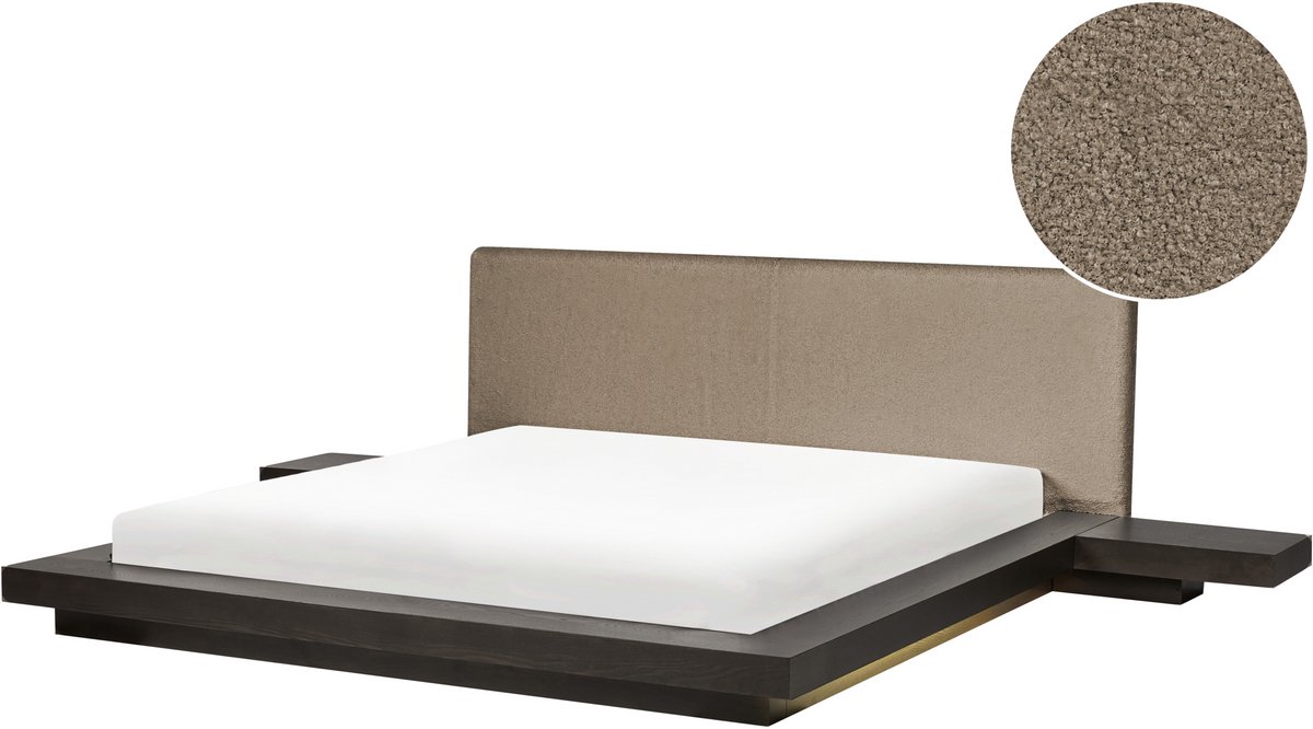 ZEN - Tweepersoonsbed met LED - Donkerbruin/Taupe - 180 x 200 cm - MDF