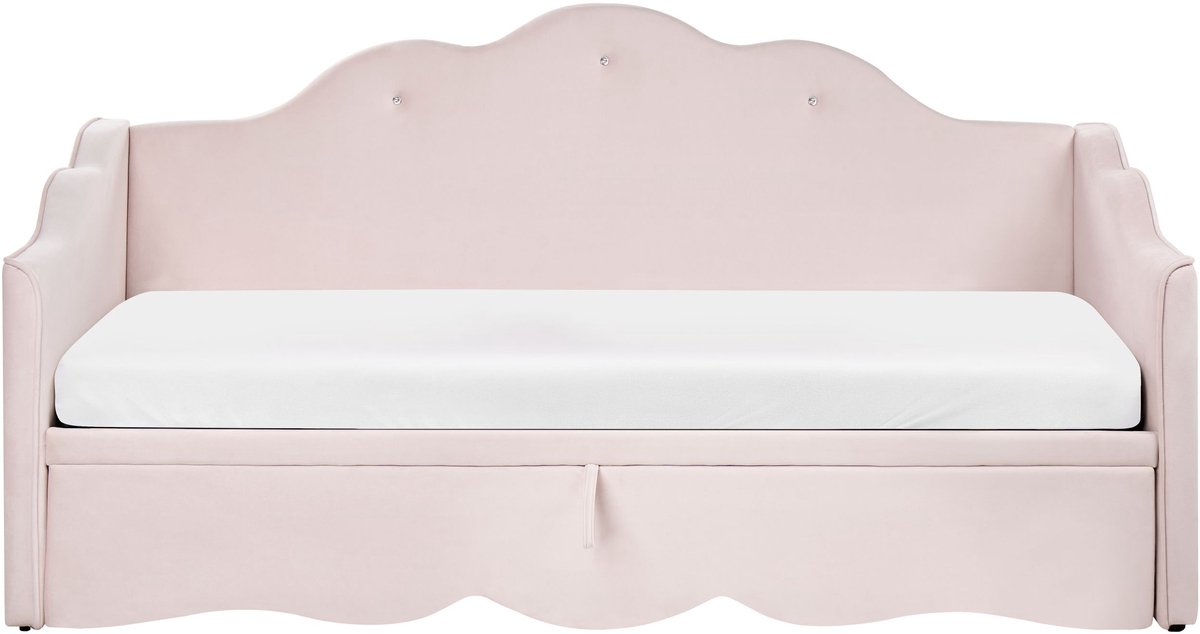 LORETTE - Onderschuifbed - Pastelroze - 90/180 x 200 cm - Fluweel
