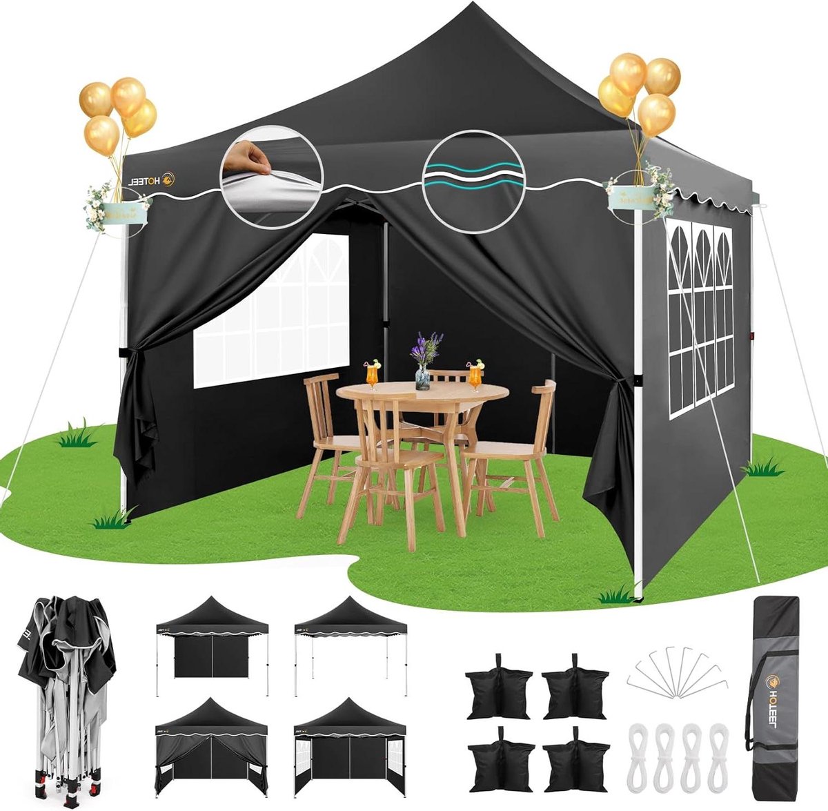 Vouwpaviljoen - Partytent - Feestjes en evenementen - Waterdicht en UV-bestendig - 3 x 3 meter - Zwart