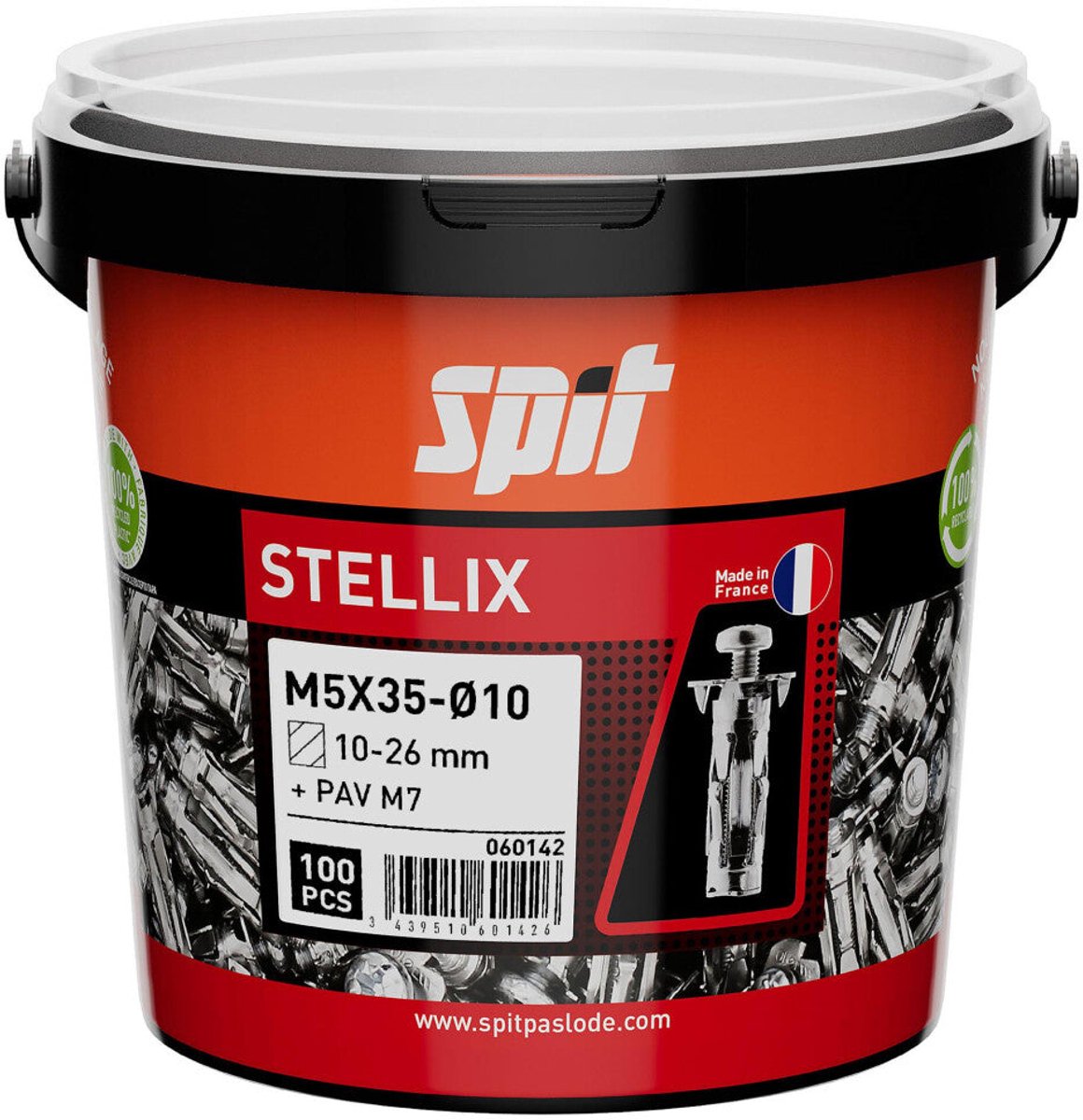 SPIT STELLIX HOLLEWANDPLUG M7/35 100 ST.MET SCHROEF - 100 STUKS IN ECO EMMER
