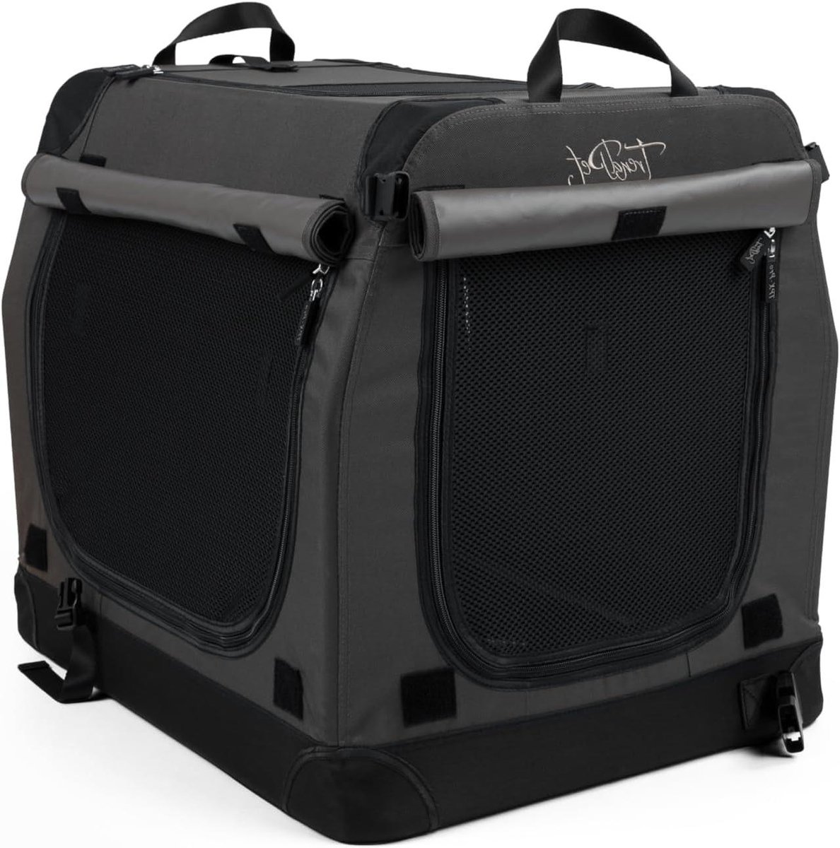 Opvouwbare Hondenbox - Reisbench Hond - Veilig Vervoer - Licht Aluminium Frame - 90 x 65 x 70 cm - Grijs