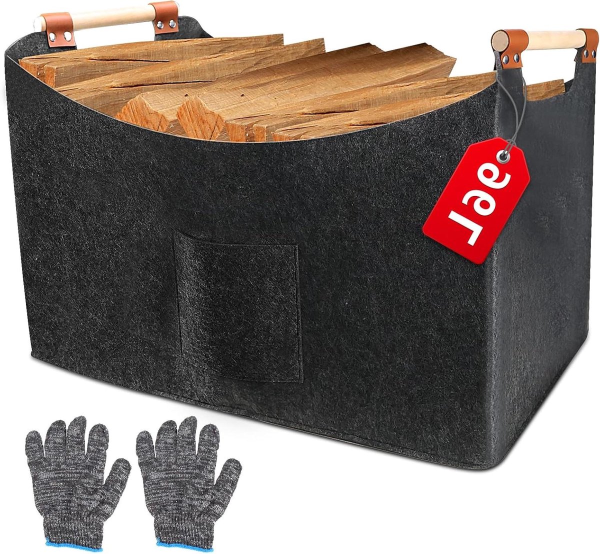 Brandhoutmand Vilt - Opbergmand Groot - Haardhout Opslag - Versterkt Robuust Materiaal - 96 Liter Inhoud - Donkergrijs