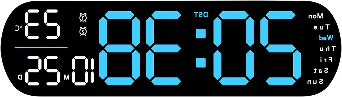 Digitale Wandklok - Grote LED Klok - Tijd Weergeven - Met Afstandsbediening - 44 cm Breed - Zwart