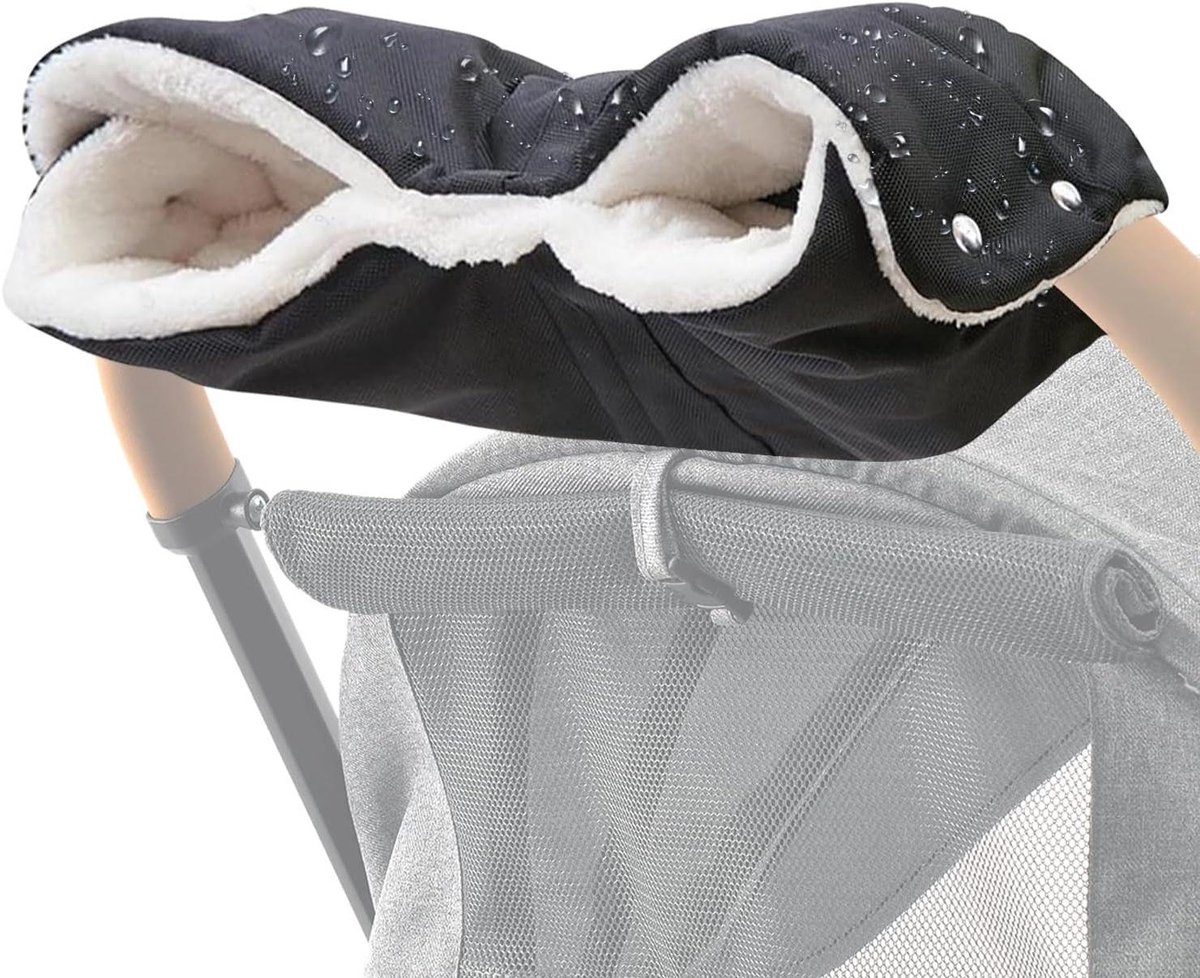 Kinderwagenhandschoenen - Mof voor kinderwagen - Handen warm houden - Extra dikke voering - Universele maat - Zwart